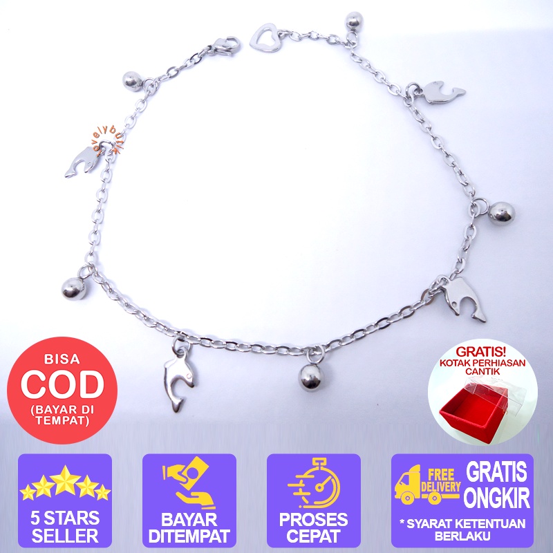 Lovelybutik - Gelang kaki Titanium anti karat Dolphin Gelang Kaki Wanita Titanium Bahan Titanium Ukuran 24,5 cm