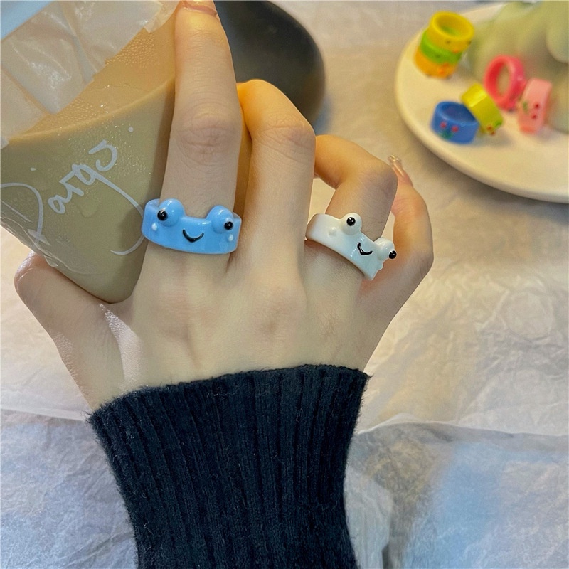 4pcs / Set Cincin Bentuk Katak Warna-Warni Untuk Wanita