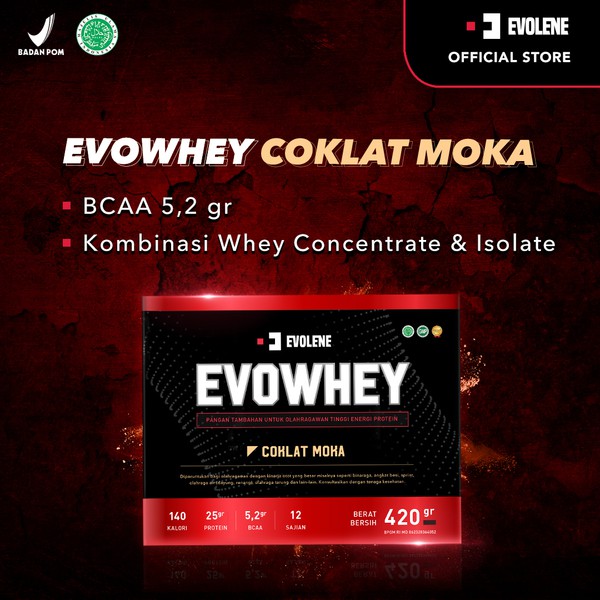 Whey Protein Coklat Moka 456gr/12 Sachet - Suplemen fitness pembentuk Otot - Defisit kalori - Susu Protein - Suplemen Fitness - Minuman Protein - Suplemen Workout Evolene Evoline Evolen