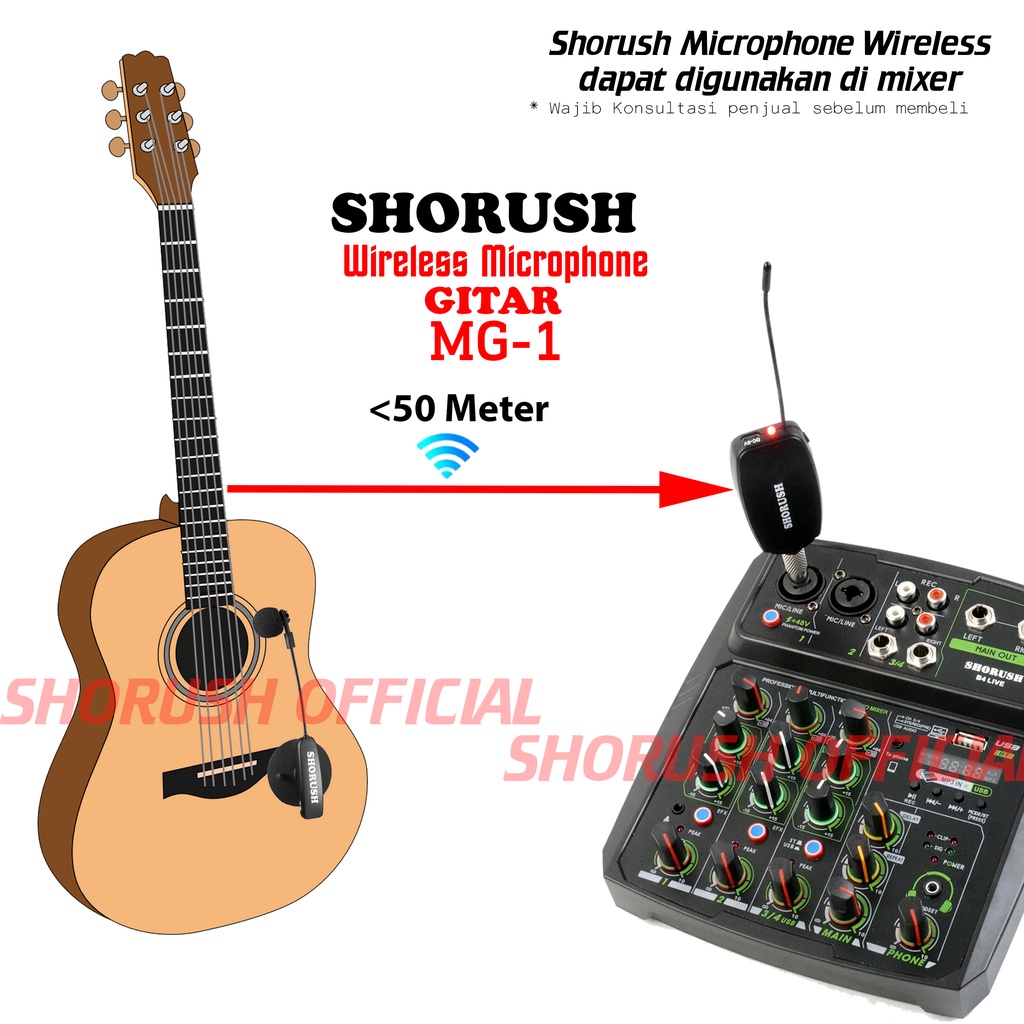 Shorush MG-1 Microphone Wireless Gitar Audio Mic Akustic Studio Mixer Akustik