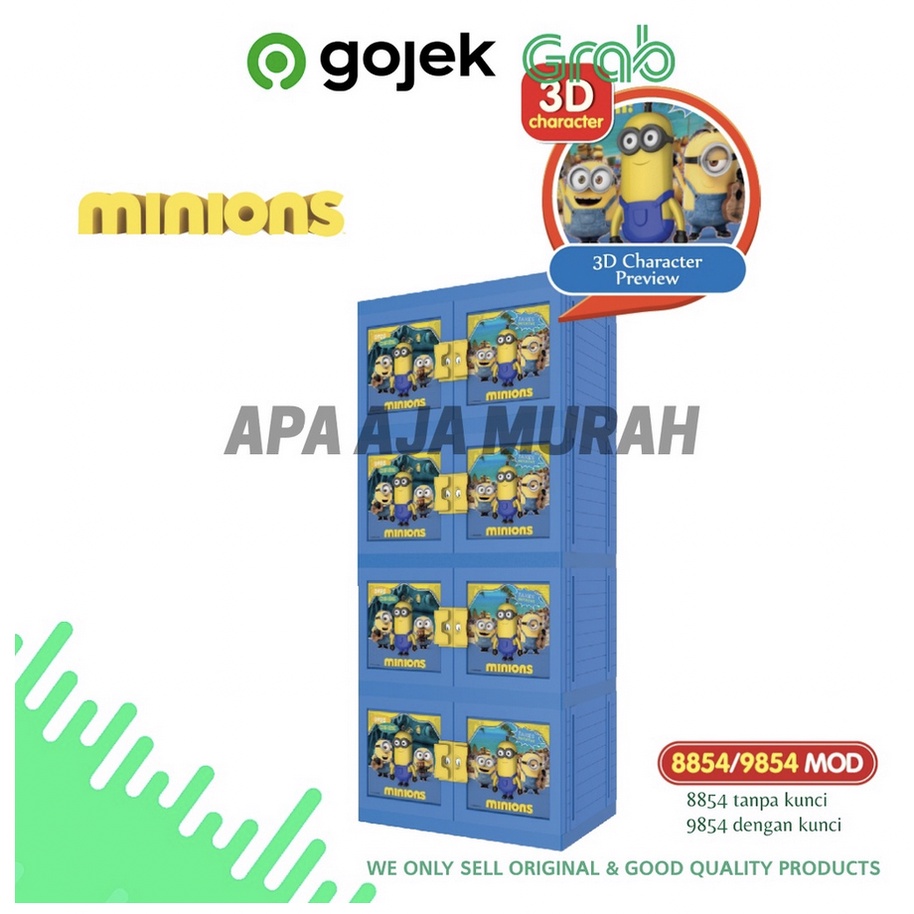 LEMARI PLASTIK ANAK NAIBA 3D RAK TIMBUL 4 SUSUN DENGAN KUNCI / NAIBA 8854 DORAEMON , SPIDERMAN , MEL