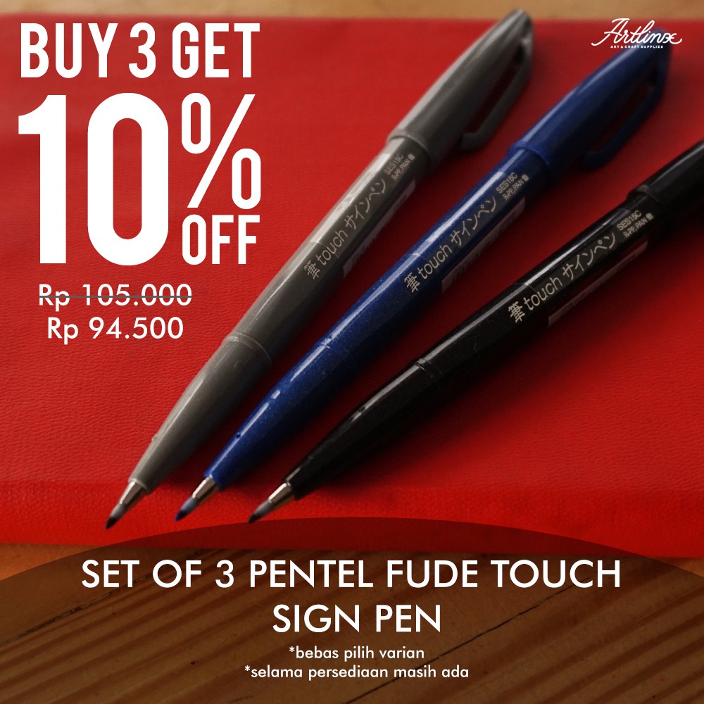 

(PAKET HEMAT) Pentel Fude Touch Sign Brush Pen - 3 pcs