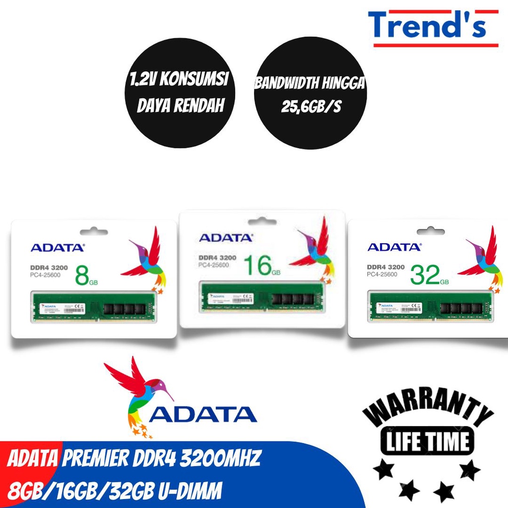 ADATA Premier DDR4 3200 U-DIMM SODIMM 8GB 16 Ram Komputer