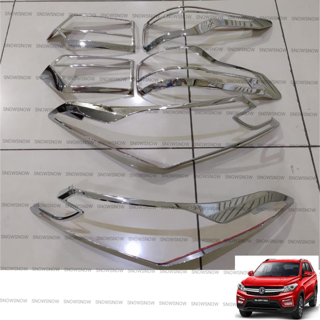 Paket Garnish Lampu Depan Belakang DFSK Glory 560 2019 2022 UP Hitam Chrome