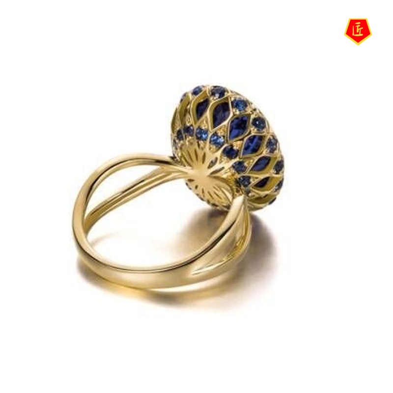 [Ready Stock]Elegant Graceful Gold Inlaid Sapphire Ring