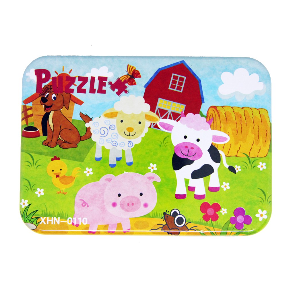 PL113 Puzzle Kayu Jigsaw Mix 4 in 1 Tepak Kaleng Mainan Anak Farm