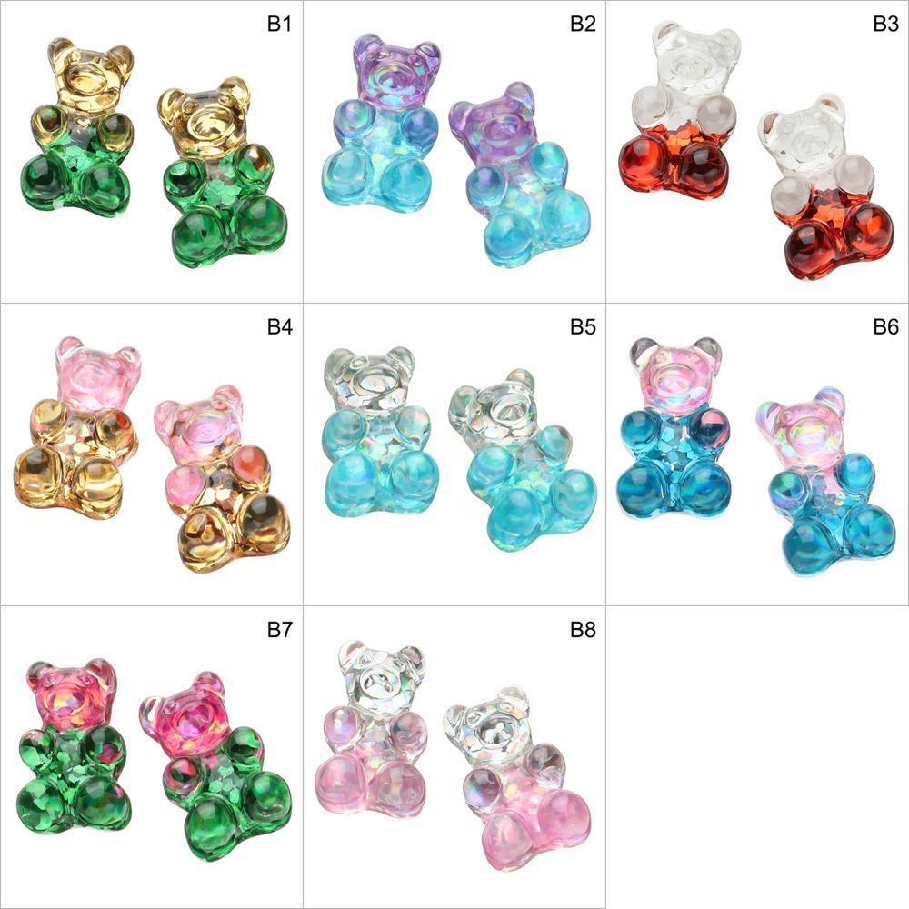 Lily 1PCs Lucu Glitter Beruang Patch Temuan Kalung Dekorasi Liontin Perhiasan Warna Resin Charms  ​