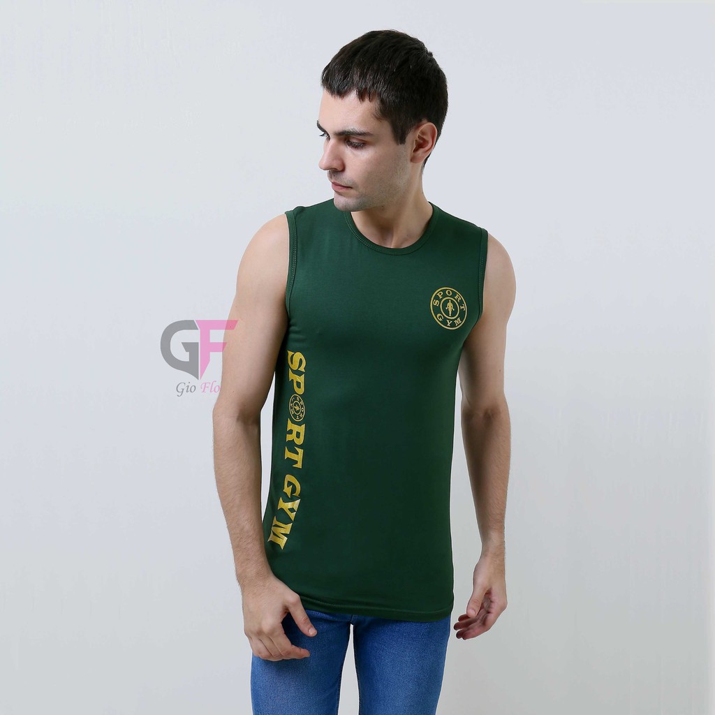 GIOFLO Kaos Olahraga Singlet Cowok Hijau Tua / SGL 21