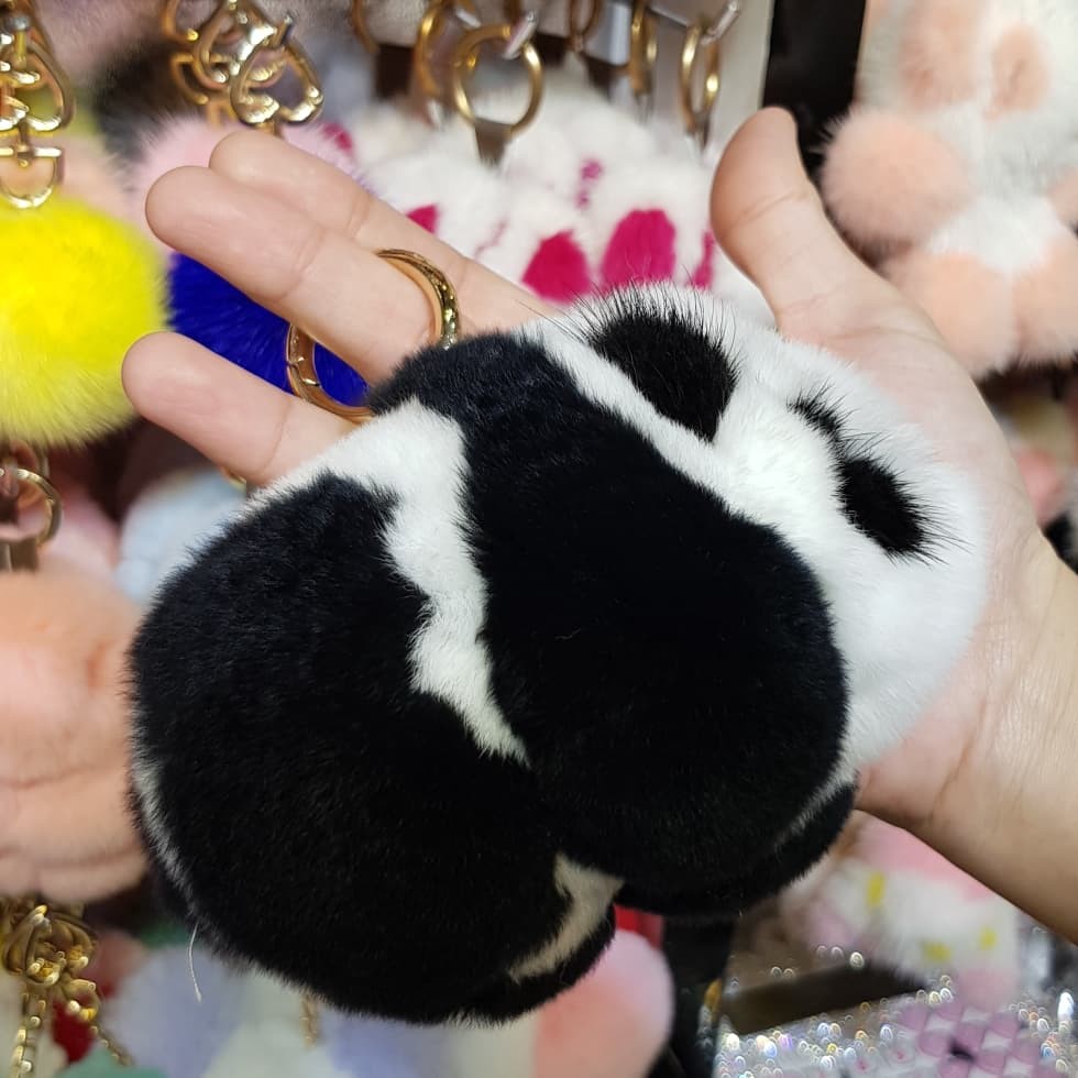 fluffy panda doll rabbit fur bagcharm