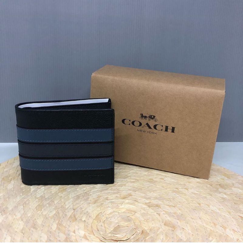 Coach Wallet Men Compat ID Black / Denim / Midnight Original