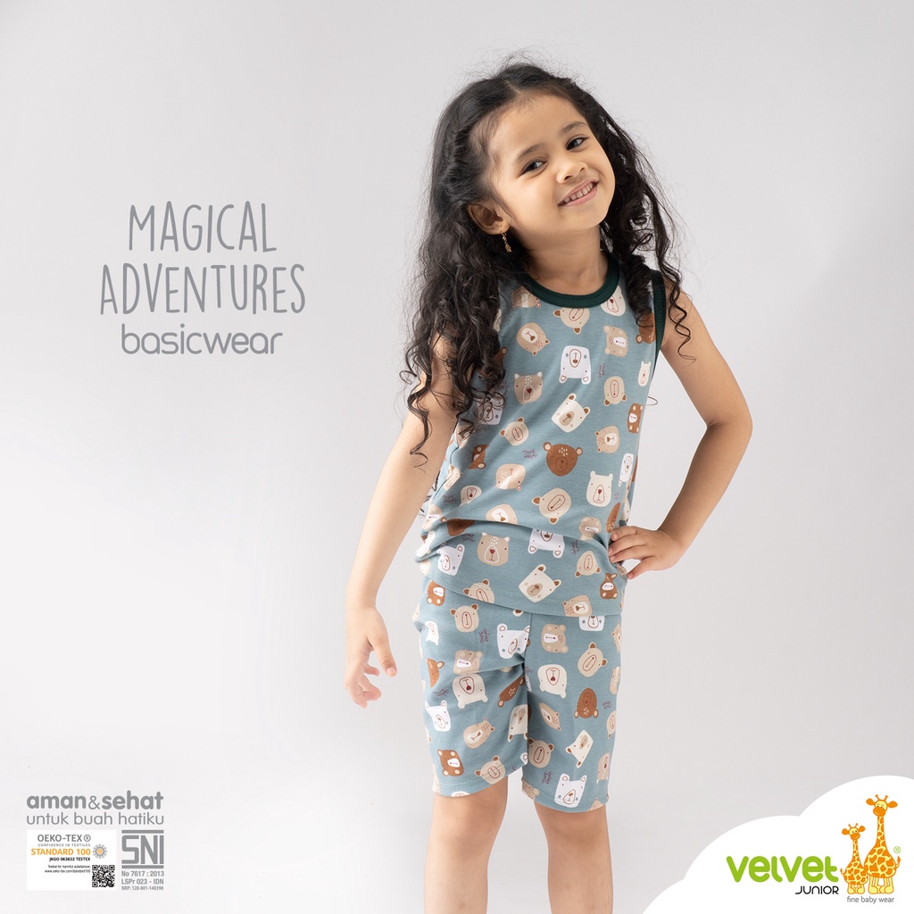 Baju Bayi Setelan Anak Kutung Singlet Sleeveless Celana Pendek Velvet Junior BasicWear Magical Adventures