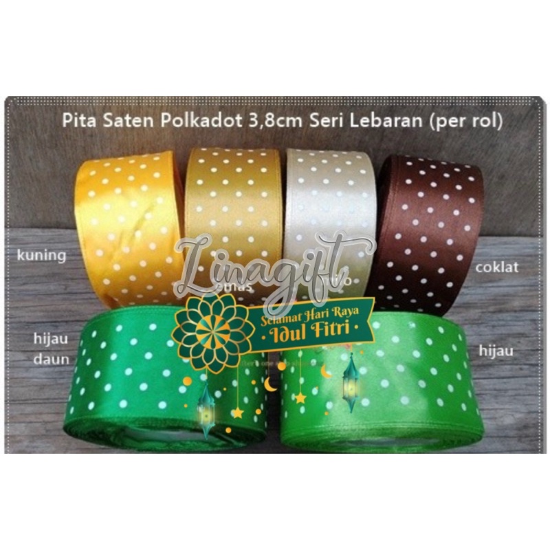 ( Rol 20 Yard ) PITA SATIN POLKADOT 1.5INCH / 4CM / 11/2IN - SILK SATEEN DOTS RIBBON 40MM