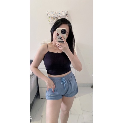 tanktop crop hitam spandek rayon halus wanita import.tanktop murah crop polos.kemben tanktop korean murah