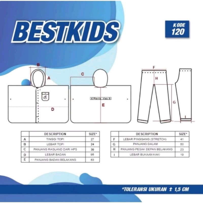 Jas hujan anak plevia jas celana best kid 120