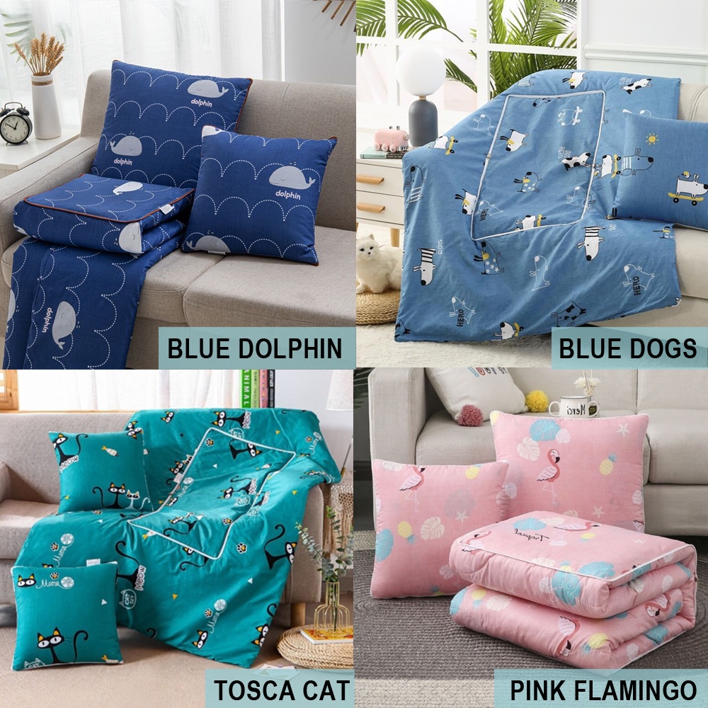 Bantal Selimut Balmut 2 in 1 Bedcover Lipat Motif Anak / Dewasa Travel