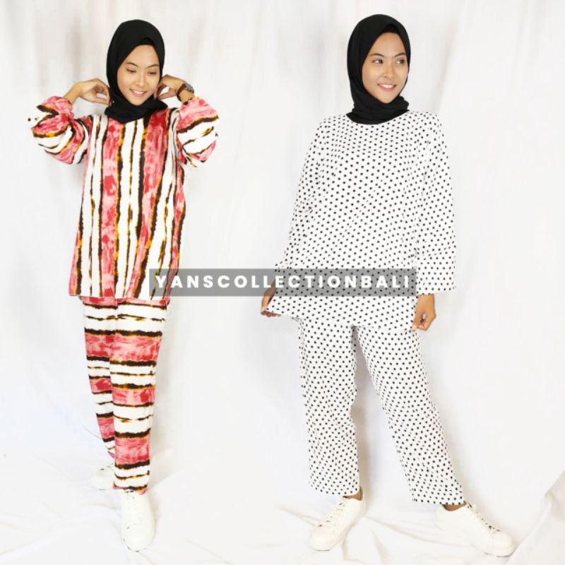 Babydoll BALI Lengan Panjang Cow Polkadot Salur Hijab