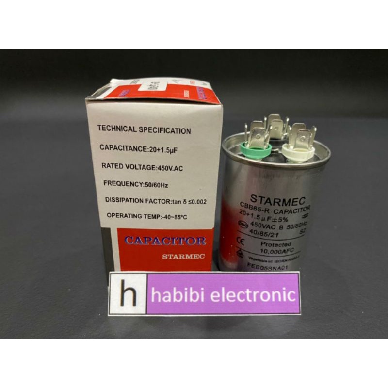 KAPASITOR AC / CAPACITOR AC LG 3 KAKI 20/1,5 uF (MERK STARMEC) 20/1,5 MIKRO