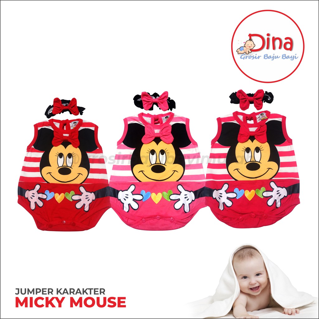 jumper bayi karakter + topi/bando MINNIE