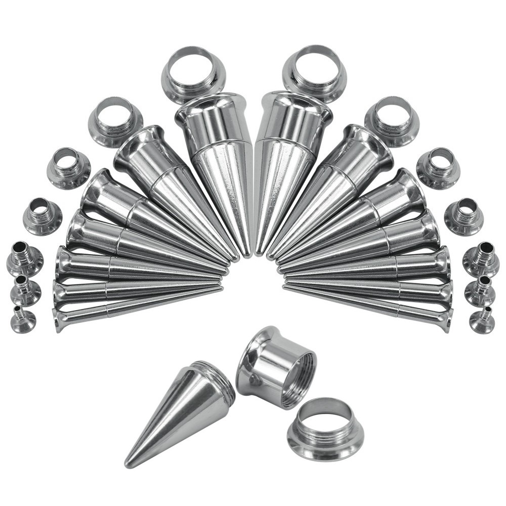 1 Set Pelebar Tindikan Telinga Bahan Stainless Steel Warna Silver