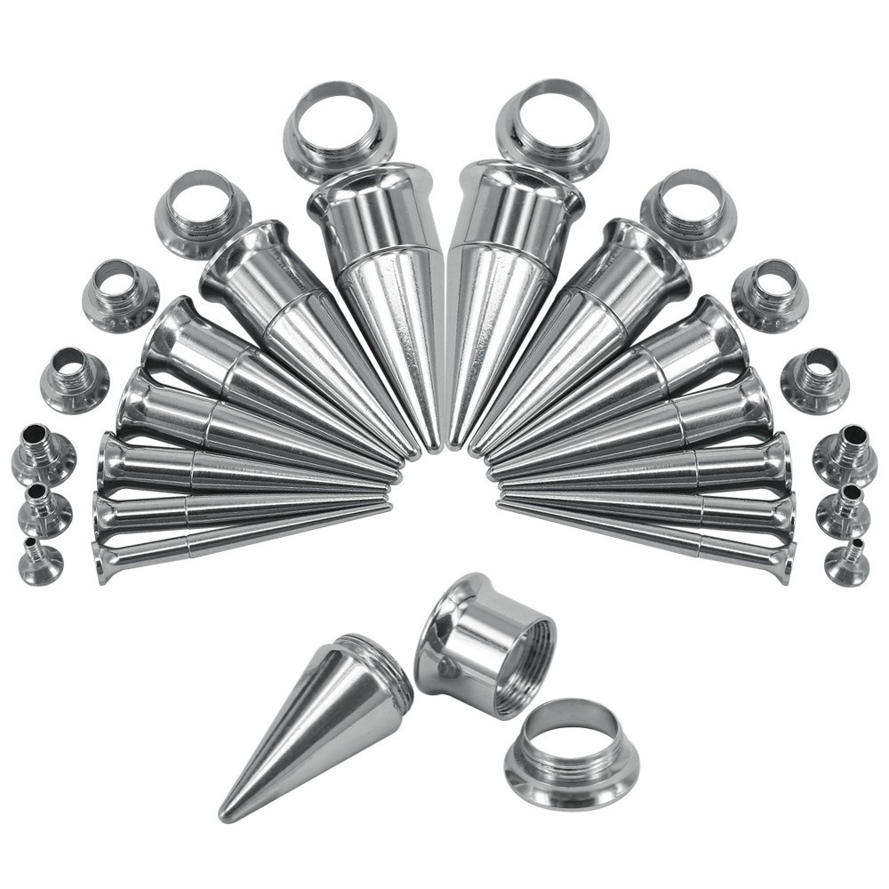 1 Set Pelebar Tindikan Telinga Bahan Stainless Steel Warna Silver