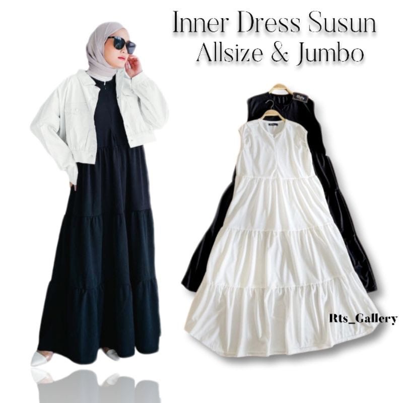 Inner Dress Kutung Tanpa Lengan Kerut Susun Katun Linen Rami Polos Resleting Depan