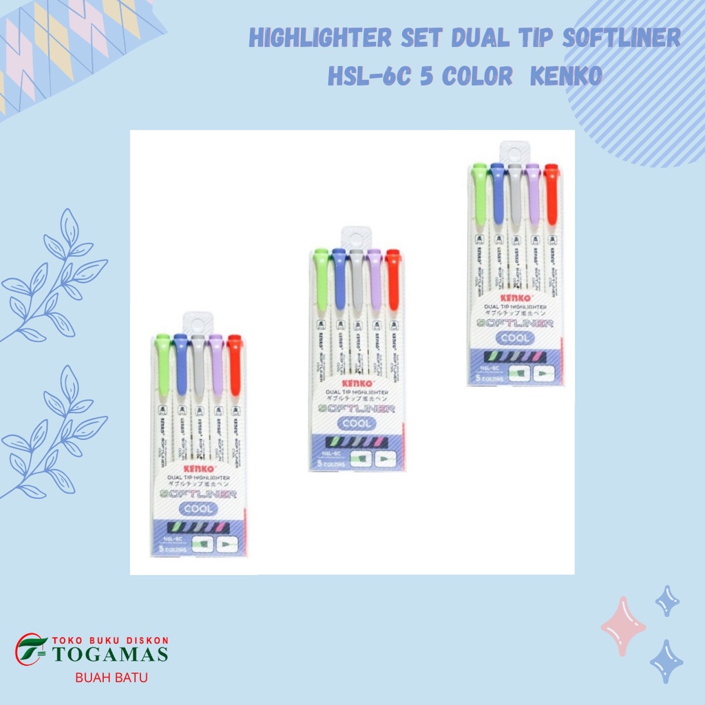 

HIGHLIGHTER SET DUAL TIP SOFTLINER HSL-6C 5 COLOR KENKO