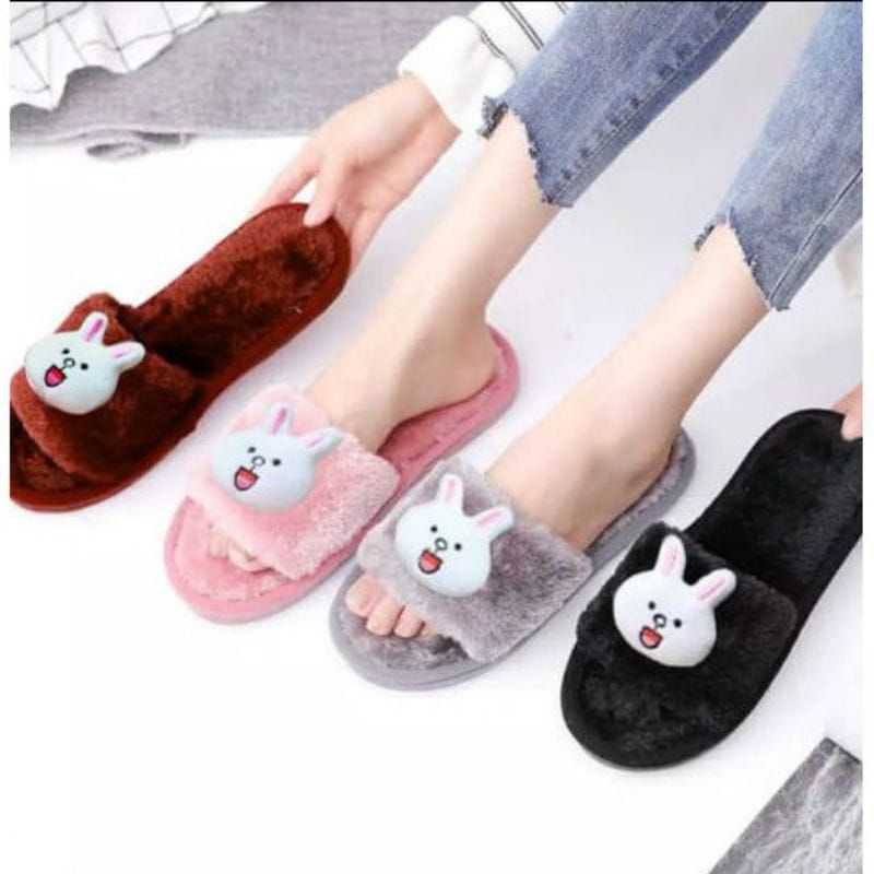 Sandal Kokop Bulu Boneka Rabbit Sandal Rumahan