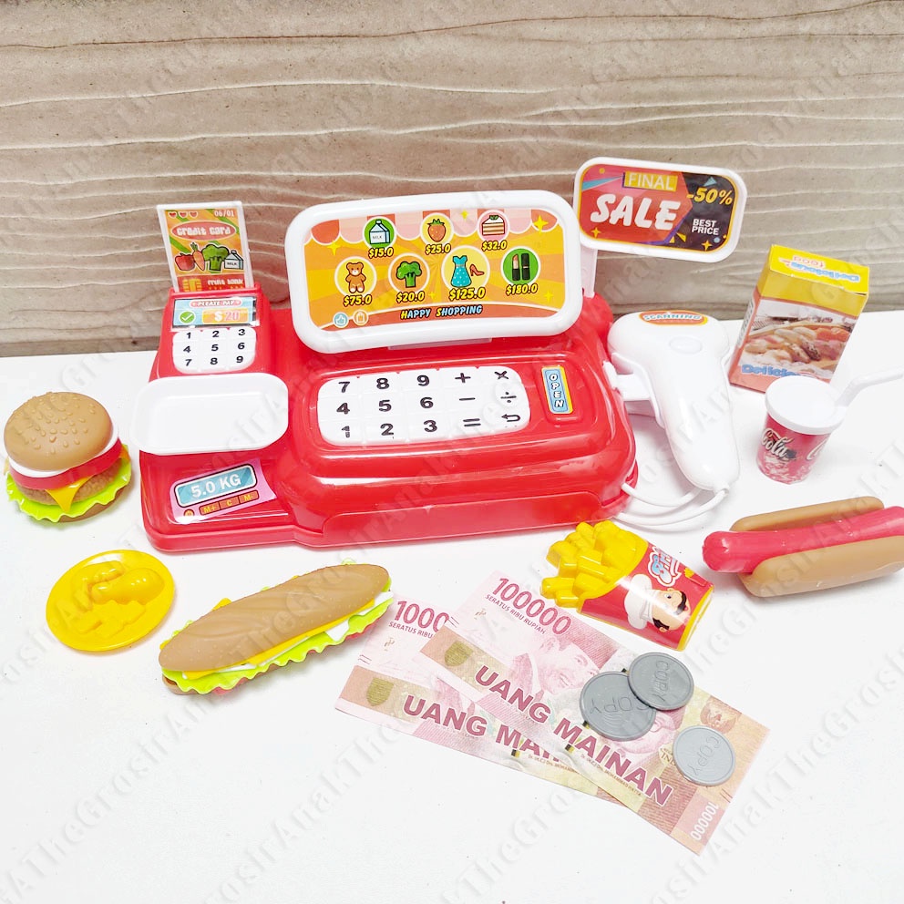 Cash Register SALE LK21 Mainan Mesin Kasir Mini Supermarket Burger Hot Dog Cola