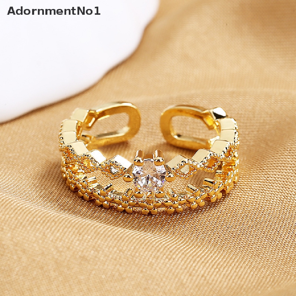 (AdornmentNo1) Cincin Terbuka Multilayer Motif Geometri Aksen Zircon + Kristal Untuk Perhiasan Wanita