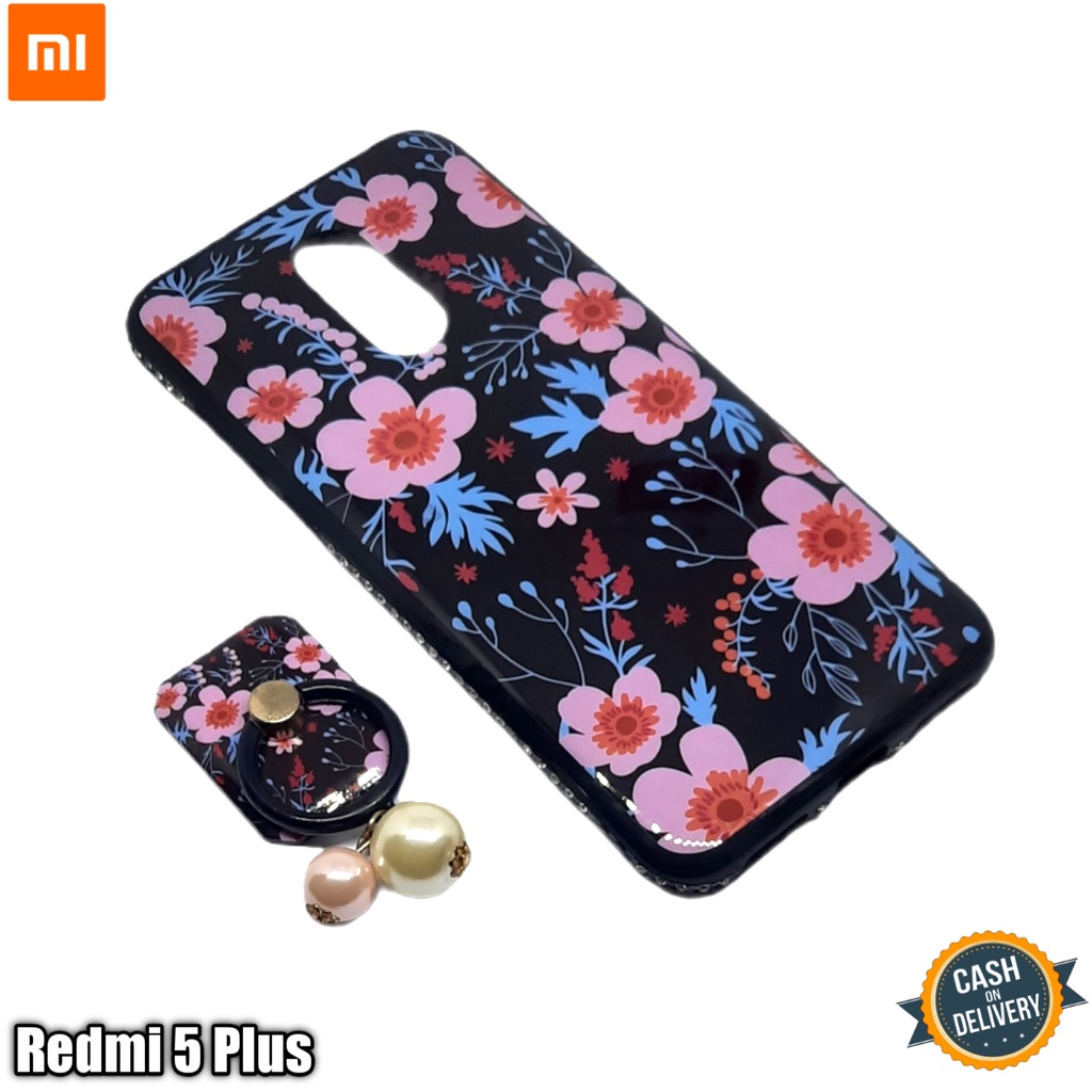 casing xiaomi redmi 5 plus case silikon motif bunga free ringstand cantik