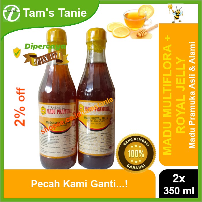 

Paket Hemat Madu Asli Pramuka Alami - Madu Multiflora + Royal Jelly (2x350 ml)