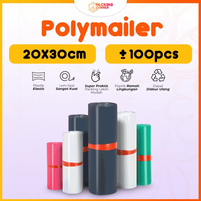 

MENYURAT-SURAT- PLASTIK POLYMAILER BAG 20X30 KANTONG AMPLOP PACKING SEAL ISI 100 PCS - HITAM ABU