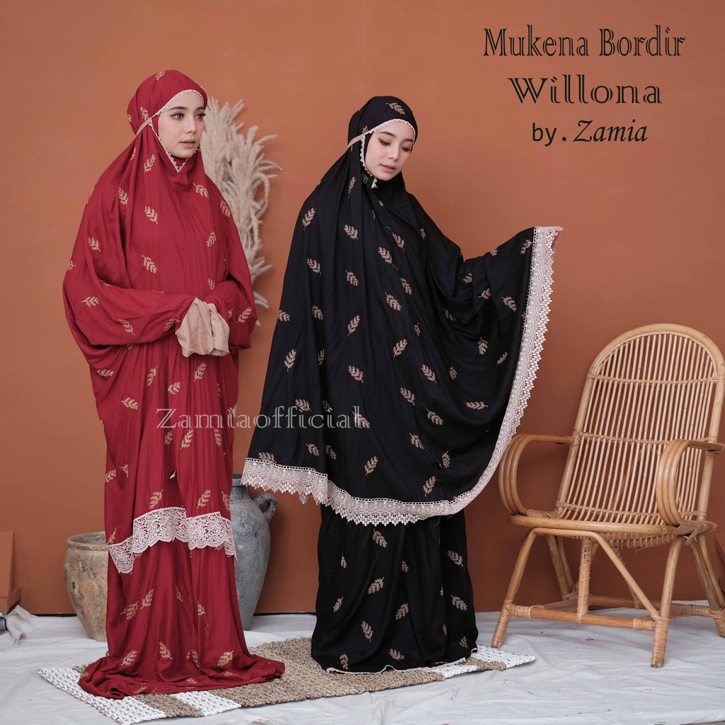 Zamia Mukena Bordir Willona / mukena bali rayon renda premium / mukena rayon setelan dan terusan