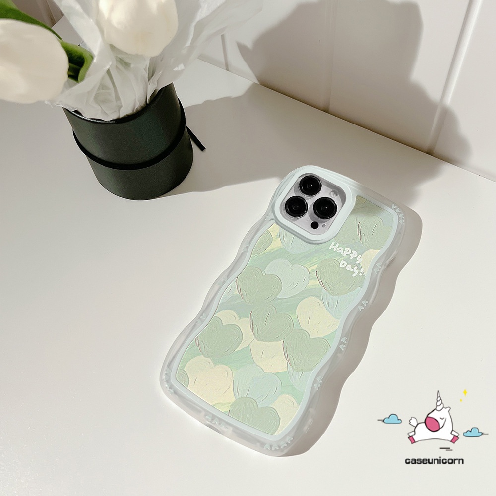 Casing Frame Tepi Bergelombang Redmi Note 10 10s 9s 9Pro 11Pro+8 9 Note 11s 11 10 Pro Max POCO X3 NFC Pro M3 Redmi 12C A1 9T 10 9A 9C 9 10A 10C A1+Hati Love Hijau Lucu Sarung TPU Lembut