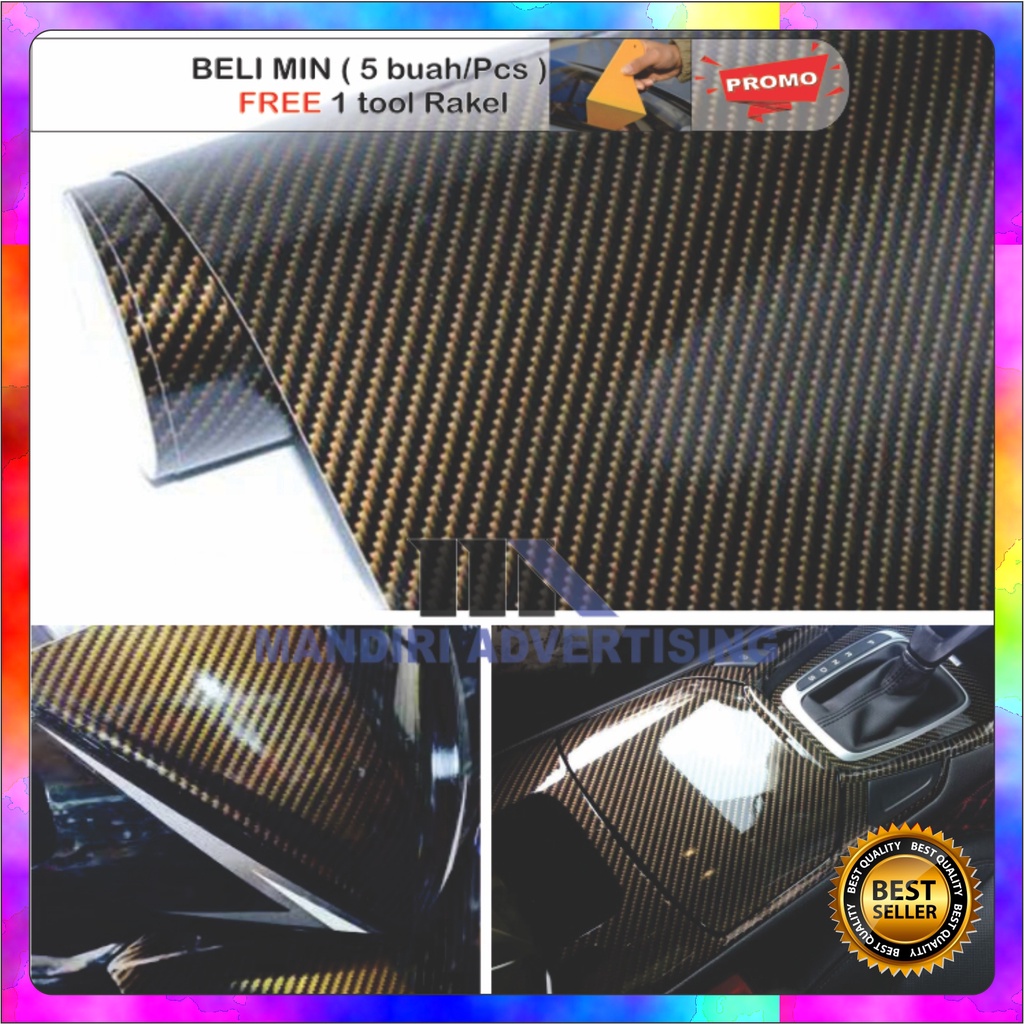 Stiker carbon hitam emas /Skotlet motor dan mobil/stiker carbon warna hitam gold glossi/sticker fibe