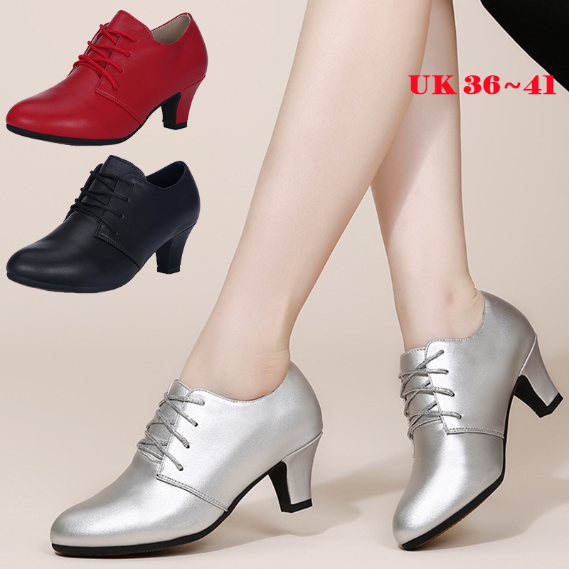 Hils wanita 5cm Sepatu dansa wanita Sepatu dansa latin Sepatu dansa tumit tengah Hak tinggi sol lembut sepatu dansa modern UK 36-41 sepatu line dance wanita