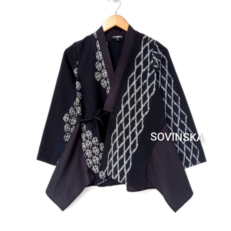 Atasan Tenun Kombinasi WP 181 Hitam Batik Blus Blouse Baju wanita Baju Kerja Seragam Lengan Panjang 