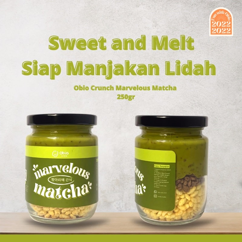 Choco Jar MATCHA GREEN TEA by Obio Crunch - Cemilan Rasa Green Tea Matcha Rice Crispy Topping Cokelat Leleh