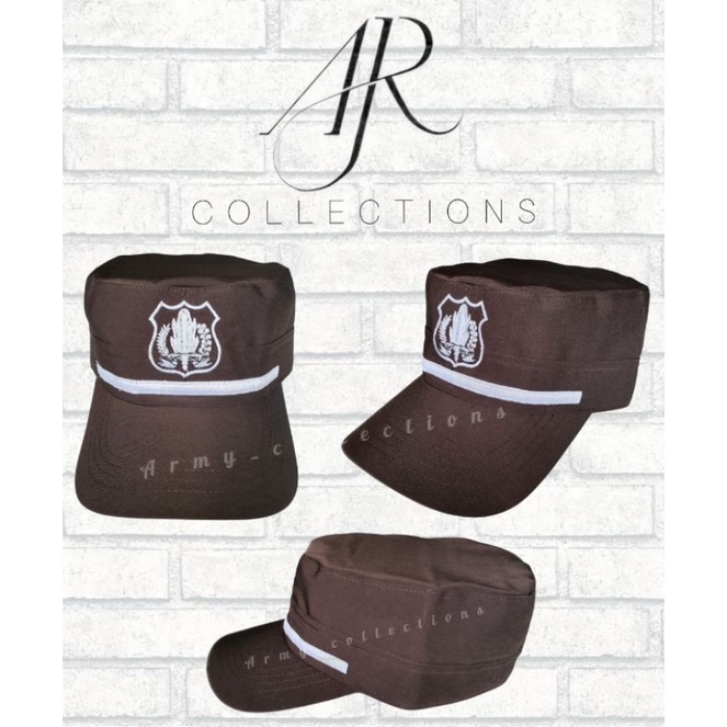 topi security satpam coklat terbaru/topi pet satpam coklat lis putih/ topi security