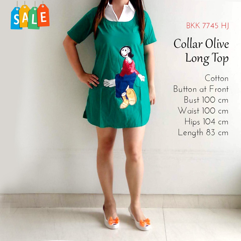 Dress Katun Wanita Gambar Olive Dress Lengan Pendek
