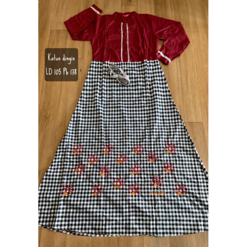 gamis inayah katun bordir motif kotak / gamis wanita / gamis kekinian