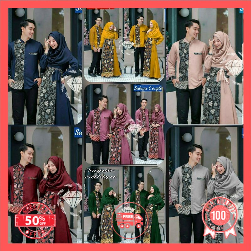 Baju Gamis Couple Pasangan Remaja Suami Istri Sabiya Pesta Kondangan Lebaran Trend Kekinian Terbaru 