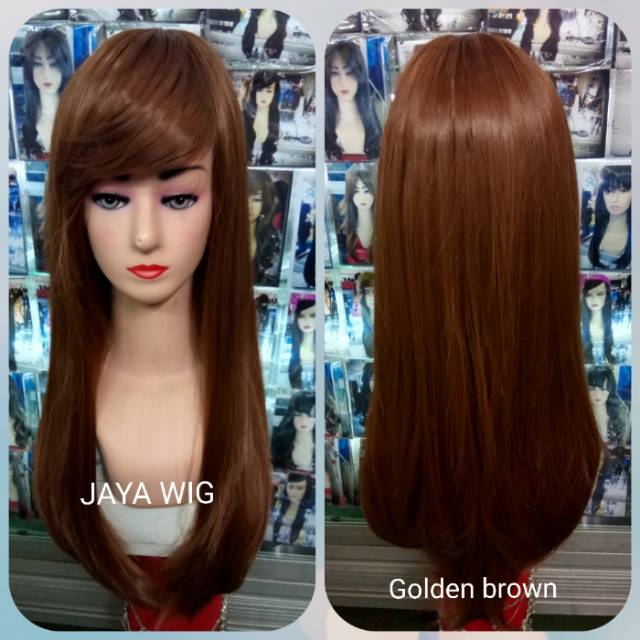 Wig Lurus Panjang Poni Samping Rambut Palsu Wanita Panjang 55CM