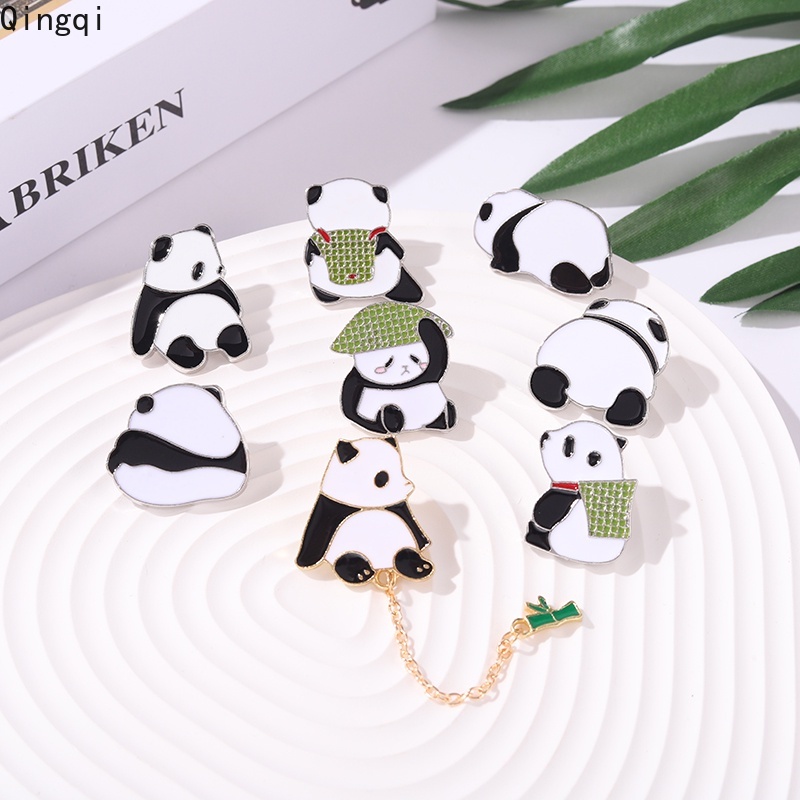 Bros Pin Enamel Bentuk Kartun Panda Bambu Dan Beruang Bahan Metal Untuk Hadiah