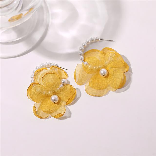 Korea anting-anting Mutiara sifon bunga anting-anting elegan berbentuk C TikTok telinga cincin Tingg