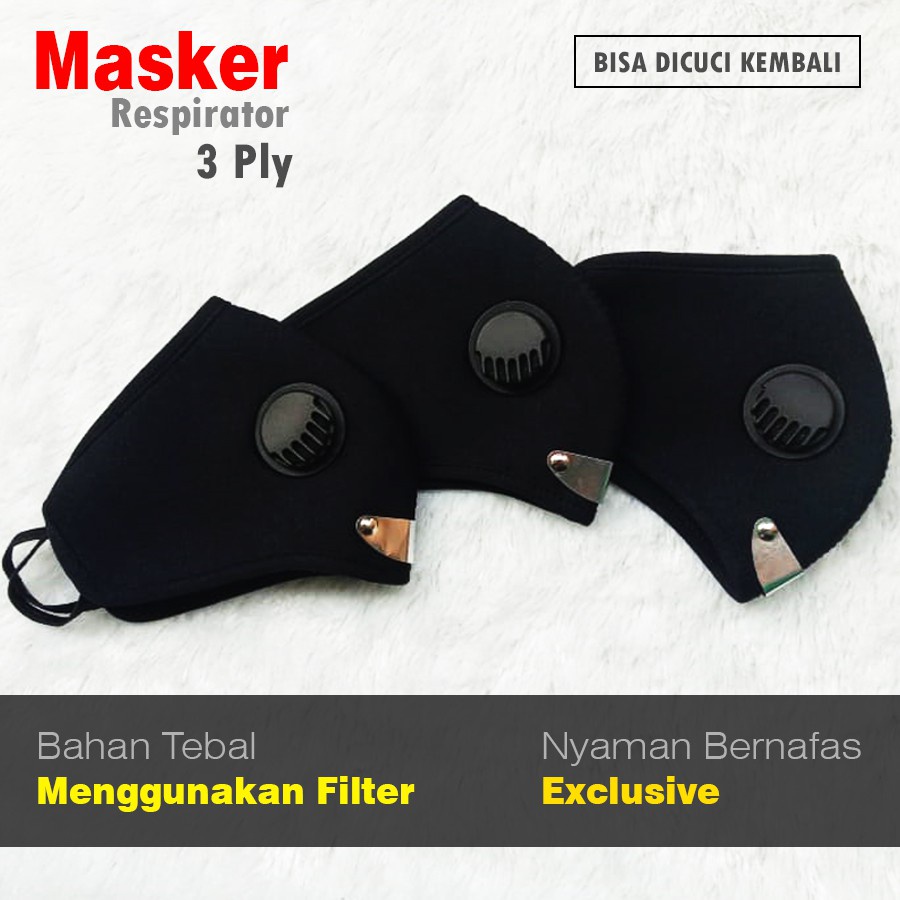 MASKER FILTER RESPIRATOR FULL FACE MASKER  MASKER 3 PLY MASKER FILTER UDARA HITAM KOREA TEBAL