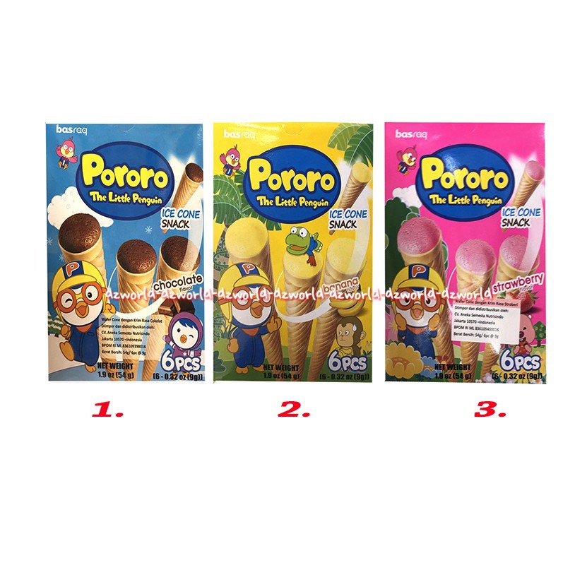 Pororo Ice Cone Snack Chocolate 6pcs Cemilan Strawberry