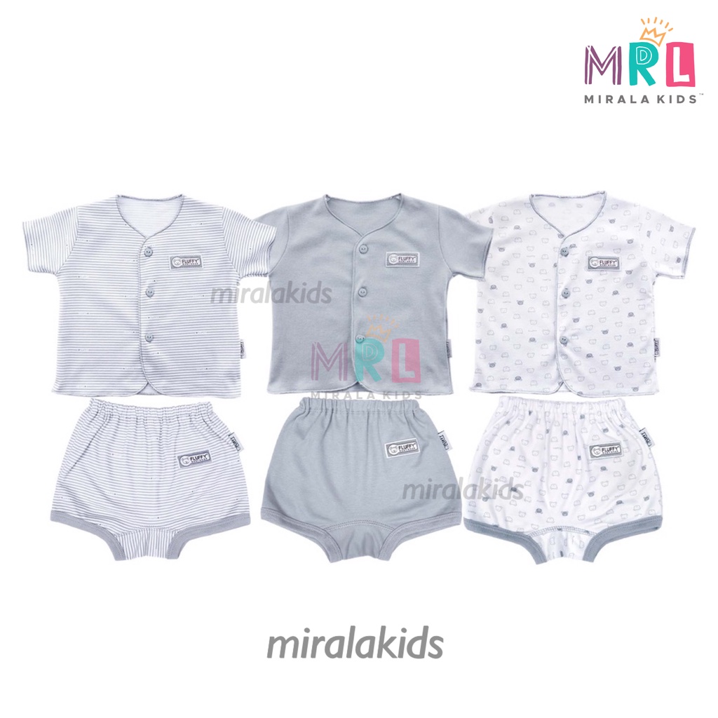 Fluffy Setelan Baju Pendek Celana Pendek Abu Grey Series - Fluffy Baju Bayi SNI