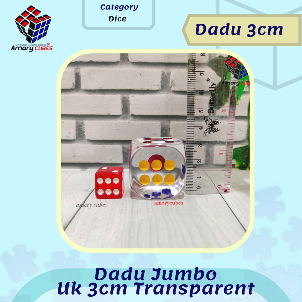 1PC Dadu JUMBO Bening Transparan Ukuran 3cm untuk Game / Pesta / Club