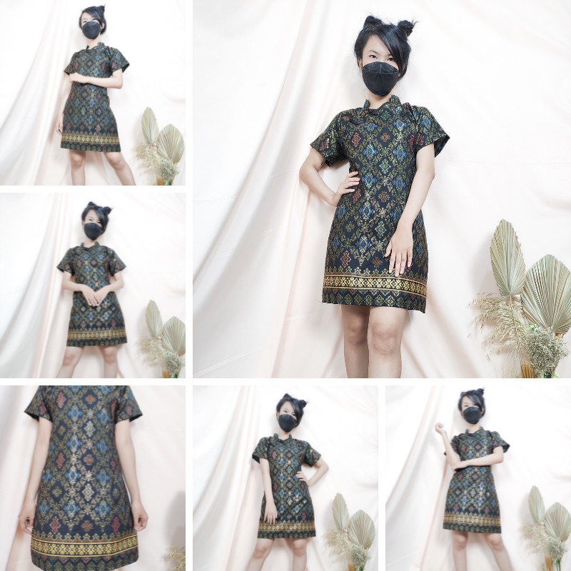 SB Collection Midi Dress Fanika Shortdress Cheongsham Casual Batik Wanita